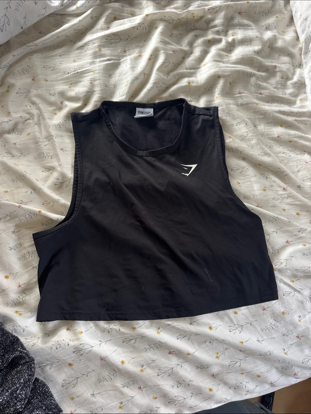 Gymshark Black Cropped Performance Tank with White Logo